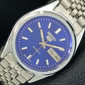 Vintage 1972 Seiko Automatic Mens Silver Watch W/daydate & Blue accents